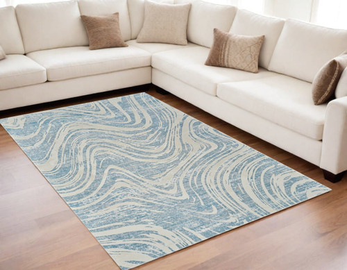 5' X 8' Blue and Beige Abstract Distressed Area Rug N270-558829