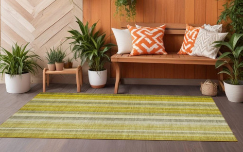2' X 8' Gold Striped Washable Non Skid Indoor Outdoor Runner Rug N270-562030
