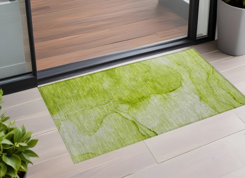 3' X 5' Green Abstract Washable Non Skid Indoor Outdoor Area Rug N270-559742