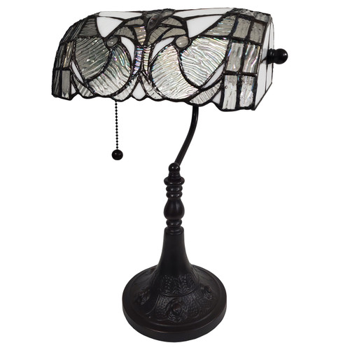 16" Dark Brown Table Lamp With White and Silver Shade N270-478113