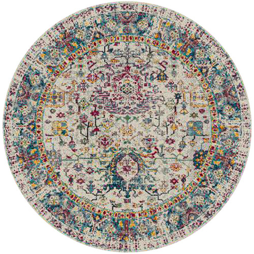7' Gray Floral Power Loom Round Rug N270-531532