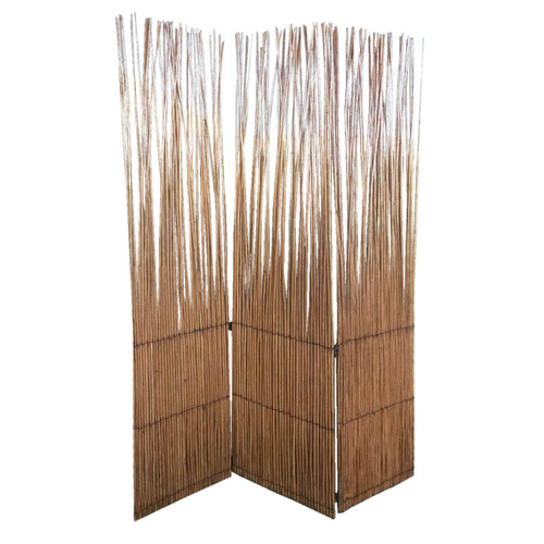 69" Brown Wood and Metal Folding Three Panel Screen Room Divider N270-348672
