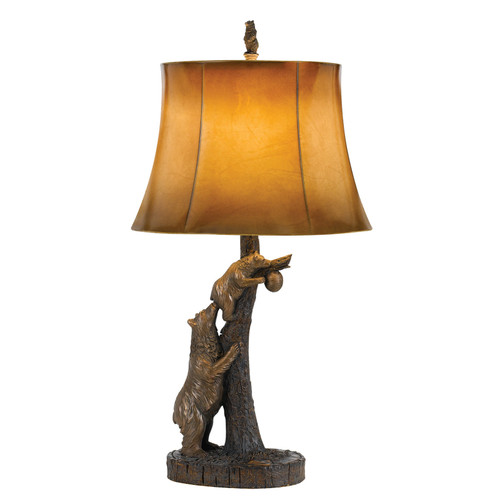 31" Bronze Bears After the Honey Table Lamp With Brown Faux Leather Shade N270-524661
