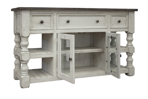 60" Ivory Solid Wood Open shelving Distressed TV Stand N270-528759