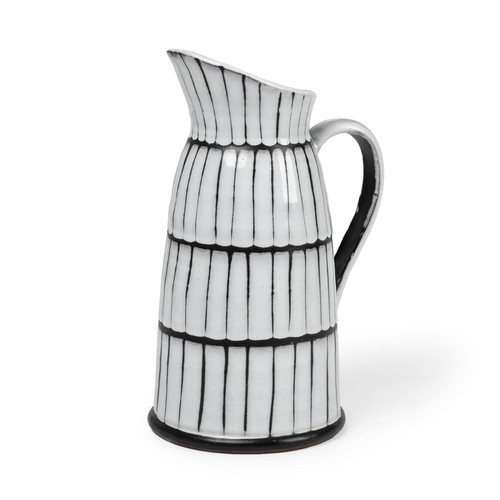 13" White And Black Artisan Glaze Ceramic Pitcher N270-392198