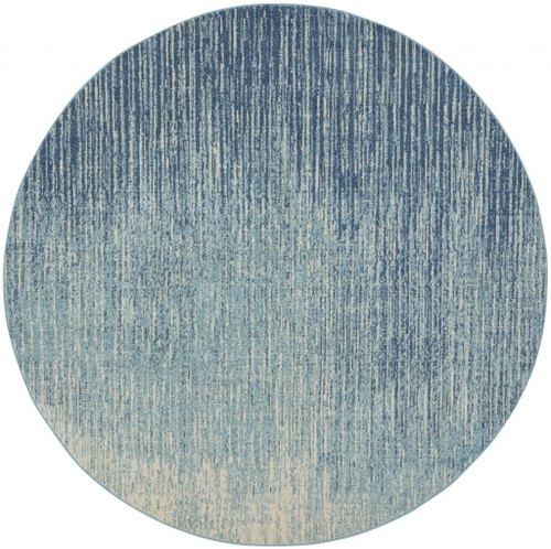 8' Blue and Ivory Abstract Power Loom Round Rug N270-385288