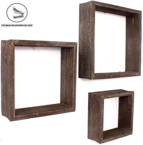 Set Of 3 Square Espresso Reclaimed Wood Open Box Shelve N270-380350