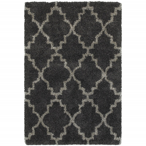 4' X 6' Charcoal And Grey Geometric Shag Power Loom Stain Resistant Area Rug N270-507901