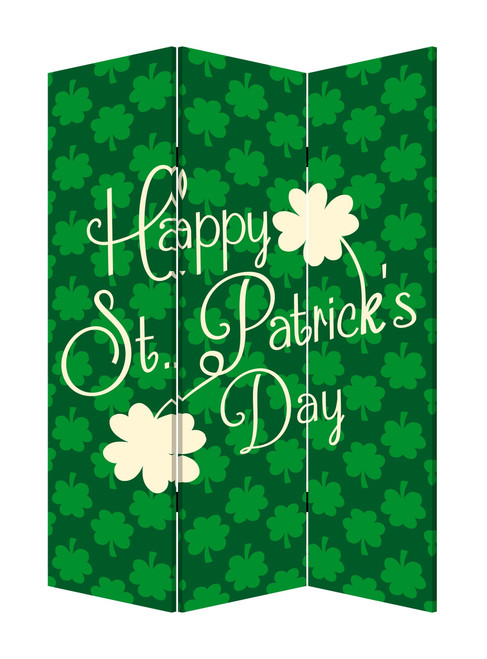 72" Green and White CanvasFolding Three Panel Screen Room Divider N270-384581