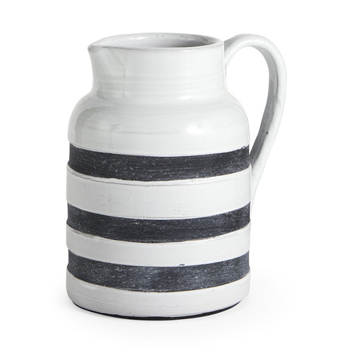 9" Rustic White And Blue Stripe Ceramic Jug N270-392203