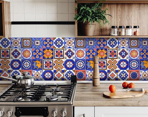 7" x 7" Shades of Blue Celestial Mosaic Peeland Stick Removable Tiles N270-400449