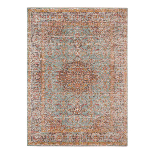 7' X 9' Teal Red and Orange Medallion Power Loom Area Rug N270-532132