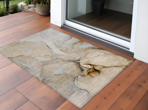 2' X 3' Beige Abstract Washable Non Skid Indoor Outdoor Area Rug N270-559667