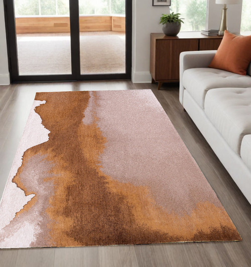 5' X 7' Yellow and Brown Abstract Non Skid Area Rug N270-551787