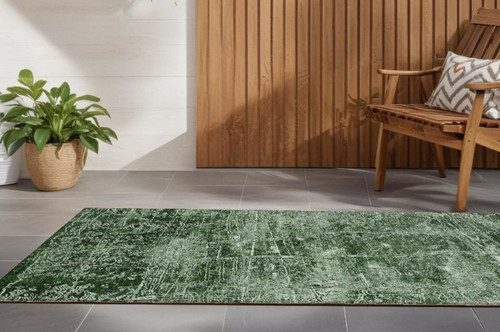 8' Runner Emerald Abstract Washable Non Skid Indoor Outdoor Runner Rug N270-563098