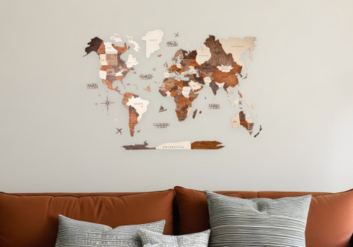 24" X 39" Brown and Beige Wood World Map Hanging Dimensional Sculpture N270-521577