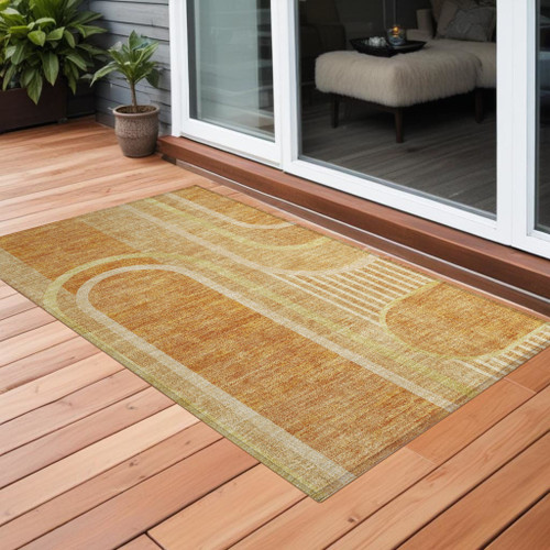 2' X 3' Terra Cotta Abstract Washable Indoor Outdoor Area Rug N270-561365