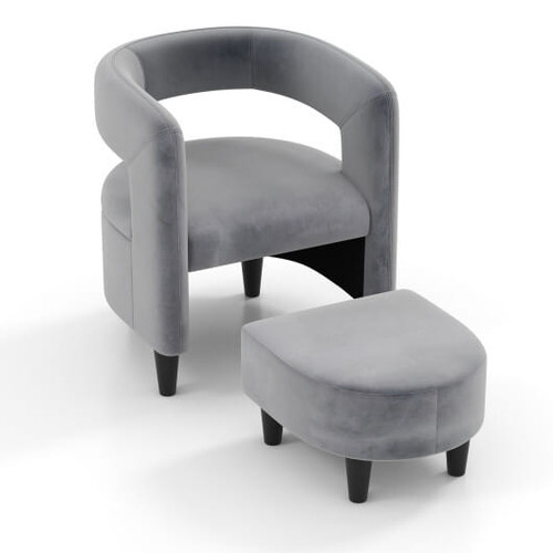 Comfy Accent Armchair with Footrest-Gray - Color: Gray D681-JV11283GR