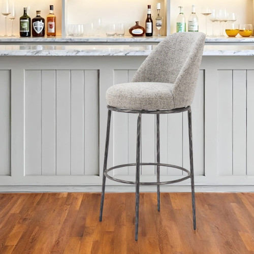 32" Gray And Black Fabric And Steel Bar Height Swivel Bar Chair N270-555680