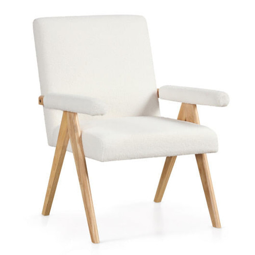 Mid Century Modern Accent Chair with Rubber Wood Frame and Padded Armrests-White - Color: White D681-JV12049WH