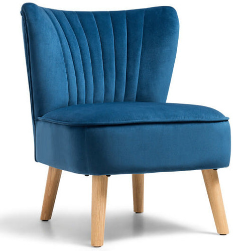 Modern Armless Velvet Accent Chair with Wood Legs-Blue - Color: Blue D681-HW66637BL