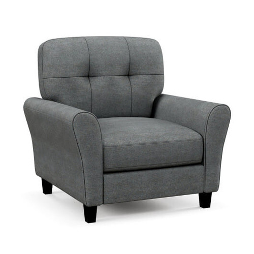 Modern Upholstered Accent Chair with Rubber Wood Legs-Gray - Color: Gray D681-HV10452GR