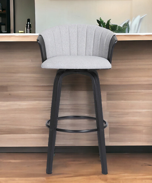 30" Light Gray And Black Fabric Swivel Bar Height Bar Chair N270-534425