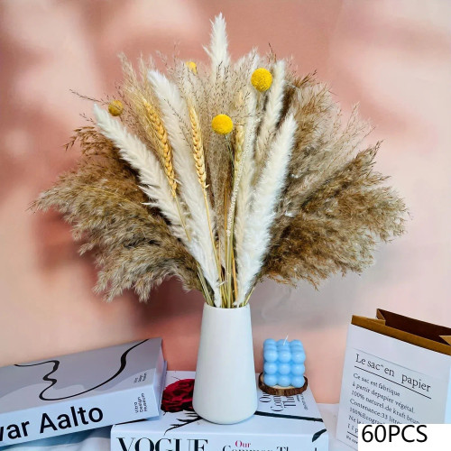 Color: green - 105pcs Natural Dried Flowers Pampas Floral Bouquet Boho Country Home Decoration Rabb F640-12000036340401382