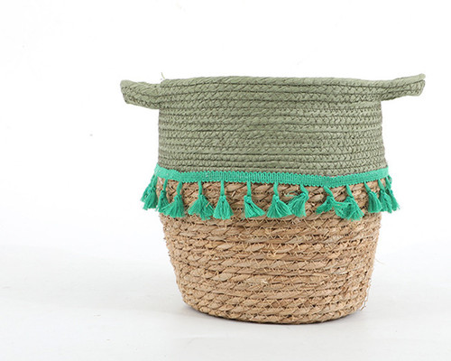 Color: Tassel green, Size: 16X 16X13cm - Nordic Simple Straw Flowerpot Woven Basket Portable Hand-M Q119-CJZS111616703CX