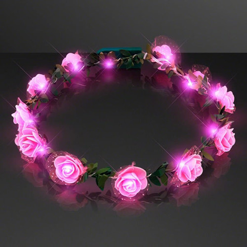 Light Up Pink Rose Flower Princess Halo Crown Headband A706-A190