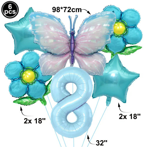 Color: black - Butterfly Balloon Set 32/40inch Number Balloon Princess Garden Decoration Girl Fairy F640-12000038984627863