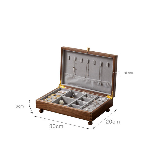 Color: Single layer - Black Walnut Jewelry Box Storage Box With Lock Necklace Earring Earring Ring  Q119-CJZS119361004DW