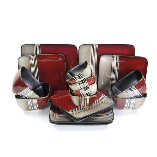 Elama Downtown Loft 16 Piece Double Bowl Stoneware Dinnerware Set with Service for 4 D970-ELM-DOWNTOWN16