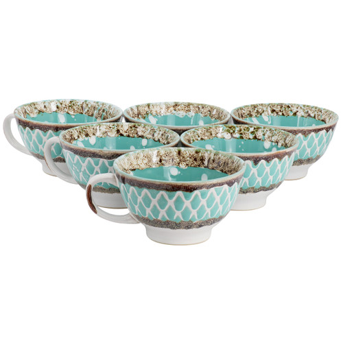 Meritage Otis 6 Piece 27 Ounce Stoneware Soup Bowl with Handle Set in Turquoise D970-117504.01