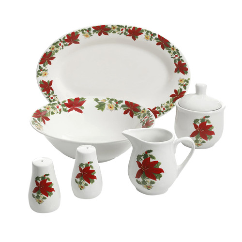 Perfect for Holidays Poinsettia 7 Piece Porcelain Serving Set in Red D970-99825.07R