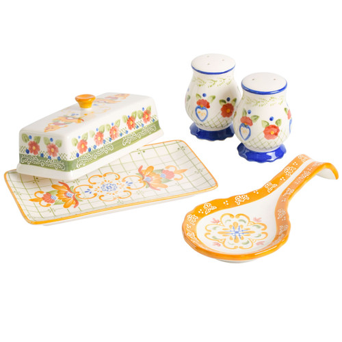 Laurie Gates Tierra 4 Piece Hand Painted Ceramic Tableware Accessory Set D970-130962.04RR