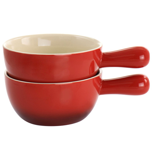 Crock Pot 2 Piece Stoneware 22oz Soup Bowl Set with Long Handle in Gradient Red D970-97093.02