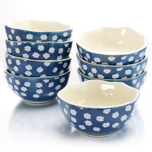 Life On The Farm 8 Piece 4.75 Inch Octagon Shaped Durastone Fruit Bowls in Blue/White D970-123285.01