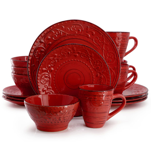 Elama Malibu Ocean Bloom 16-Piece Dinnerware Set in Red D970-ELM-MALIBU-OCEAN-BLOOM