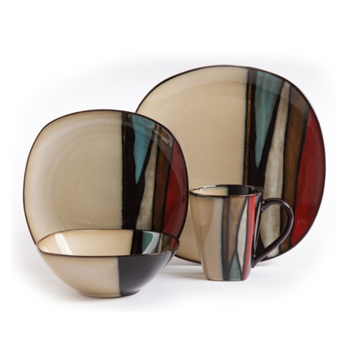 Gibson Elite Althea 16-Piece Stoneware Dinnerware Set, Red D970-105984.16