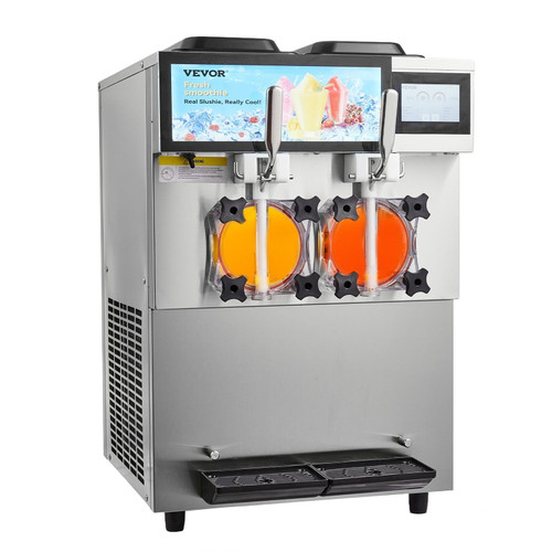 Commercial Slushy Machine, 2 x 12L / 3.17 Gal Double Tanks, Cool and Freeze Modes, Stainless Steel  E415-FB8L4L22000W2RDAFV1