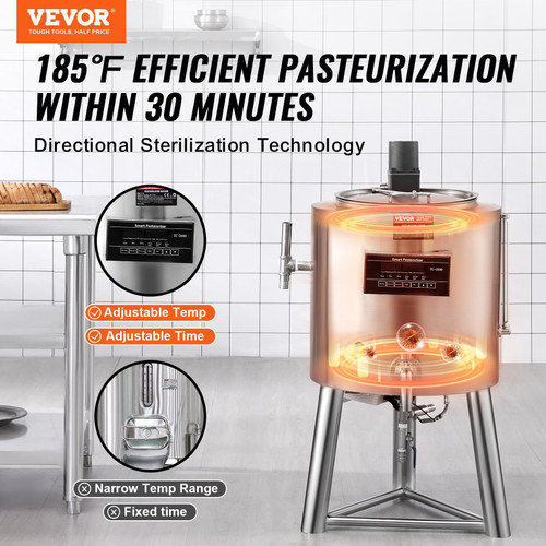 Milk Pasteurizer 30L, Commercial Milk Pasteurization Machine, Food Grade 304 Stainless Steel, Profe E415-LDSBSSJJ30LYF25TOV7