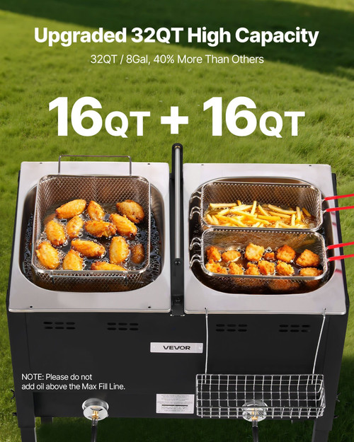 Outdoor Propane Deep Fryer, Dual-Tank 16QTx2 Large Capacity Commercial Fryer, Stainless Steel Fish  E415-LSRQZG6LGXSGJ9I9H001V0