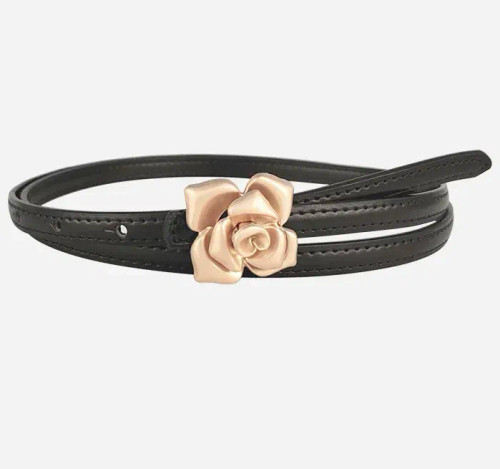 Color: black, Belt Length: 105CM - 1.0cm New Unique Rose Genuine Leather Gold Belt Women Fashion Co F640-12000037158136854
