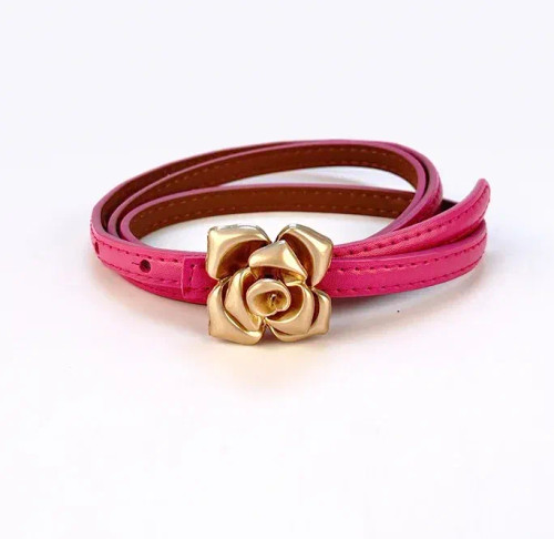 Color: Rose Red, Belt Length: 105CM - 1.0cm New Unique Rose Genuine Leather Gold Belt Women Fashion F640-12000037158136863