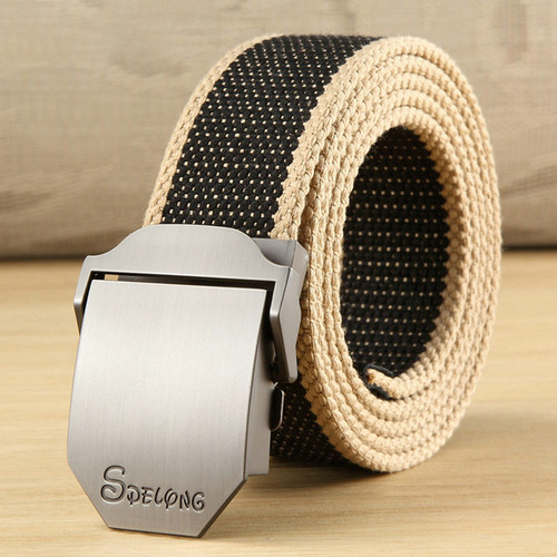 Style: 3.5CM, Color: Khaki black-125CM, Size:  - Men's canvas belt Q119-CJNSFJPD00297-3.5CM-Khaki black-125CM