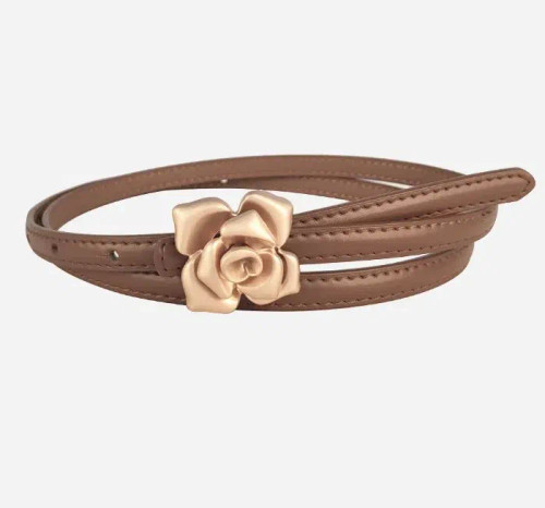 Color: Dark Grey, Belt Length: 105CM - 1.0cm New Unique Rose Genuine Leather Gold Belt Women Fashio F640-12000037158136859
