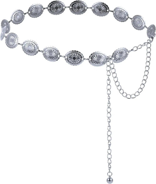 Color: Dark Grey, Belt Length: 120cm - Metal Chain Belt for Women Cowgirl Western Country Chain Bel F640-12000038039836731