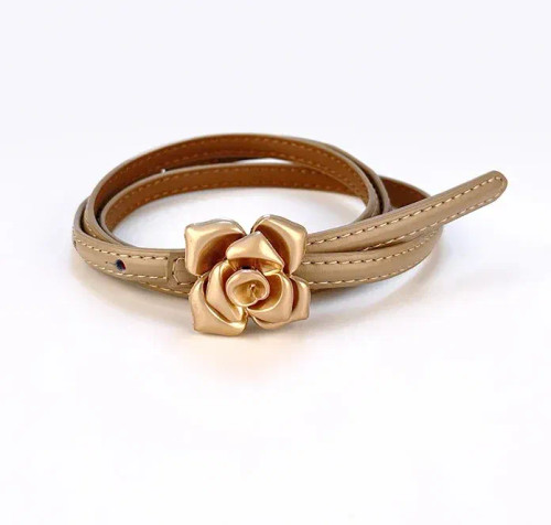 Color: khaki, Belt Length: 105CM - 1.0cm New Unique Rose Genuine Leather Gold Belt Women Fashion Co F640-12000037158136869
