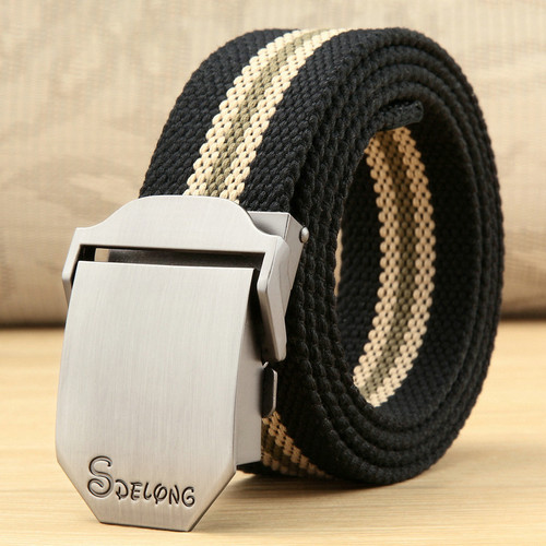 Style: 3.5CM, Color: Black strips-160CM, Size:  - Men's canvas belt Q119-CJNSFJPD00297-3.5CM-Black strips-160CM